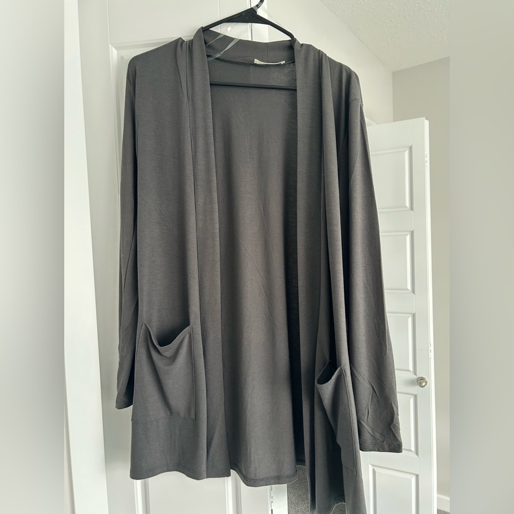 Gray Open Front Cardigan